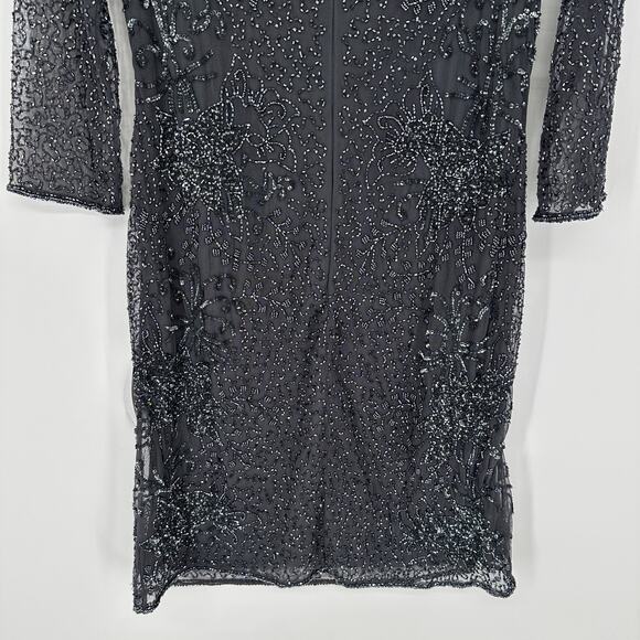 Pisarro Nights Beaded V-Neck Grey 3/4 Sleeve Cocktail Formal Dress Womens 8 - Picture 4 of 10